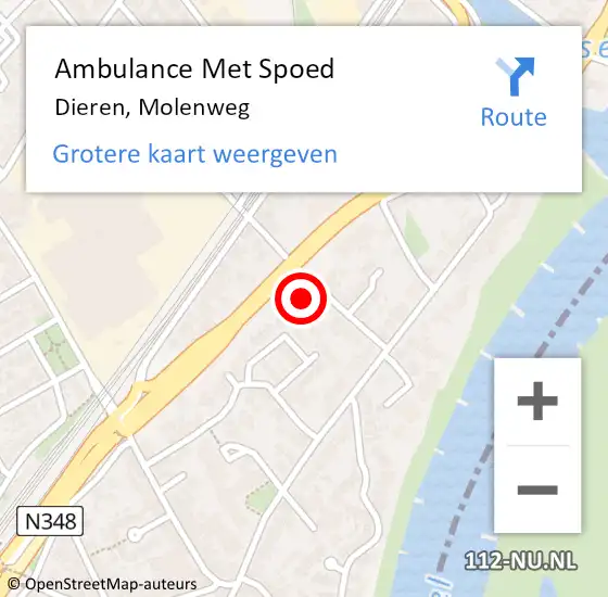 Locatie op kaart van de 112 melding: Ambulance Met Spoed Naar Dieren, Molenweg op 14 augustus 2021 15:45