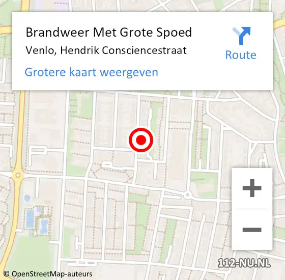 Locatie op kaart van de 112 melding: Brandweer Met Grote Spoed Naar Venlo, Hendrik Consciencestraat op 14 augustus 2021 15:51