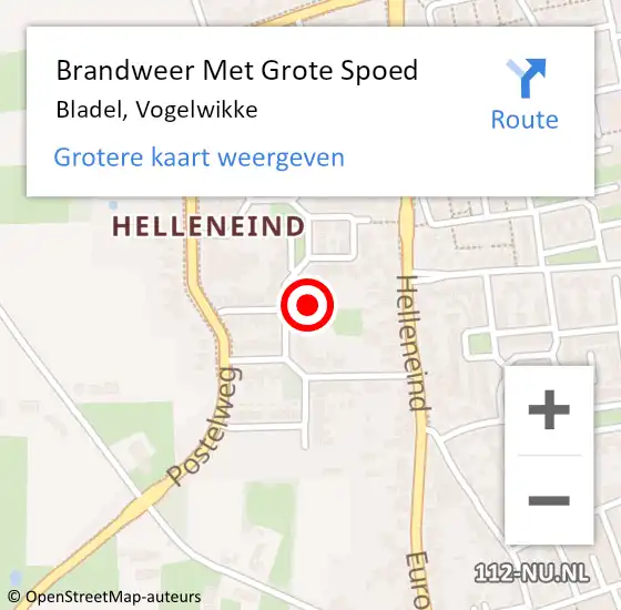 Locatie op kaart van de 112 melding: Brandweer Met Grote Spoed Naar Bladel, Vogelwikke op 14 augustus 2021 15:57