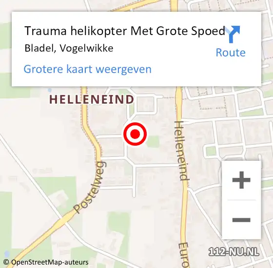 Locatie op kaart van de 112 melding: Trauma helikopter Met Grote Spoed Naar Bladel, Vogelwikke op 14 augustus 2021 15:57
