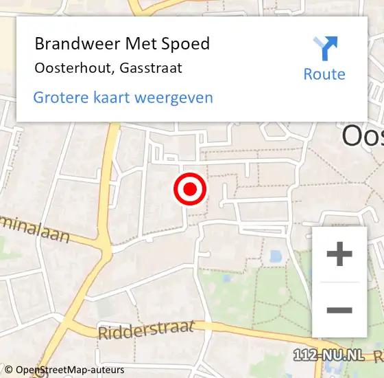 Locatie op kaart van de 112 melding: Brandweer Met Spoed Naar Oosterhout, Gasstraat op 14 augustus 2021 16:08