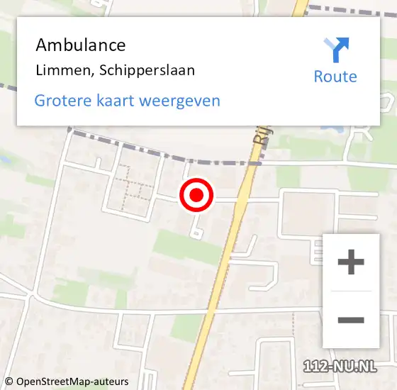 Locatie op kaart van de 112 melding: Ambulance Limmen, Schipperslaan op 14 augustus 2021 16:38