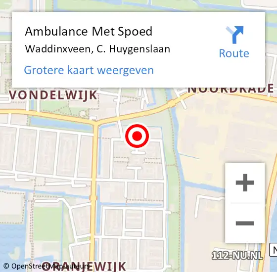 Locatie op kaart van de 112 melding: Ambulance Met Spoed Naar Waddinxveen, C. Huygenslaan op 14 augustus 2021 17:00