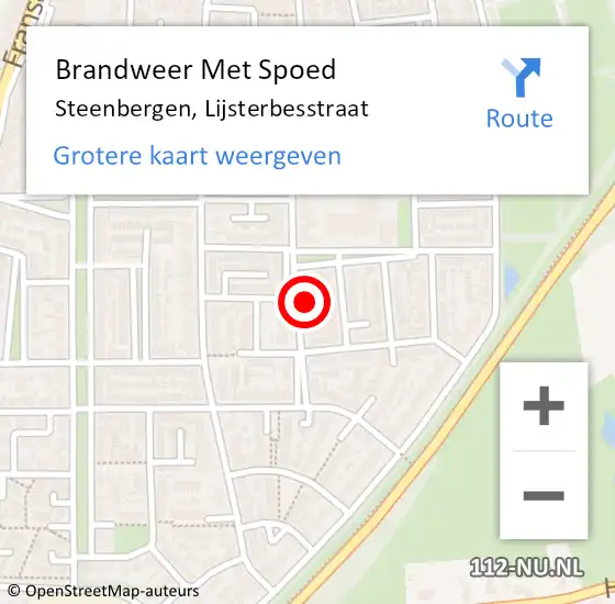 Locatie op kaart van de 112 melding: Brandweer Met Spoed Naar Steenbergen, Lijsterbesstraat op 14 augustus 2021 17:02