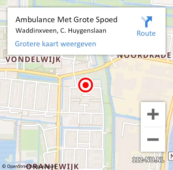 Locatie op kaart van de 112 melding: Ambulance Met Grote Spoed Naar Waddinxveen, C. Huygenslaan op 14 augustus 2021 17:03