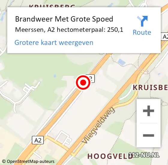 Locatie op kaart van de 112 melding: Brandweer Met Grote Spoed Naar Meerssen, A2 hectometerpaal: 250,1 op 14 augustus 2021 17:11