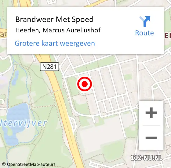 Locatie op kaart van de 112 melding: Brandweer Met Spoed Naar Heerlen, Marcus Aureliushof op 14 augustus 2021 17:19