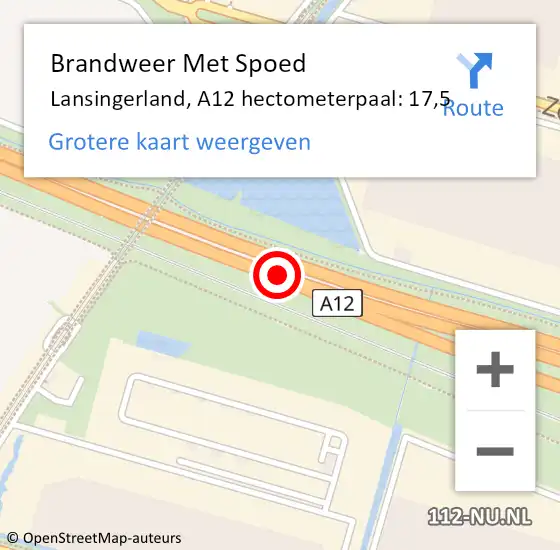 Locatie op kaart van de 112 melding: Brandweer Met Spoed Naar Lansingerland, A12 hectometerpaal: 17,5 op 14 augustus 2021 17:49