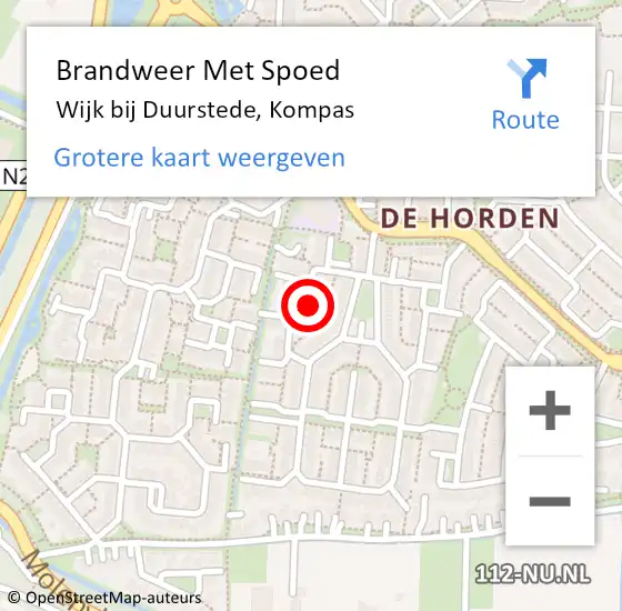 Locatie op kaart van de 112 melding: Brandweer Met Spoed Naar Wijk bij Duurstede, Kompas op 14 augustus 2021 17:54