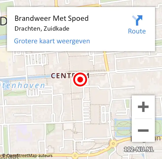 Locatie op kaart van de 112 melding: Brandweer Met Spoed Naar Drachten, Zuidkade op 14 augustus 2021 17:56