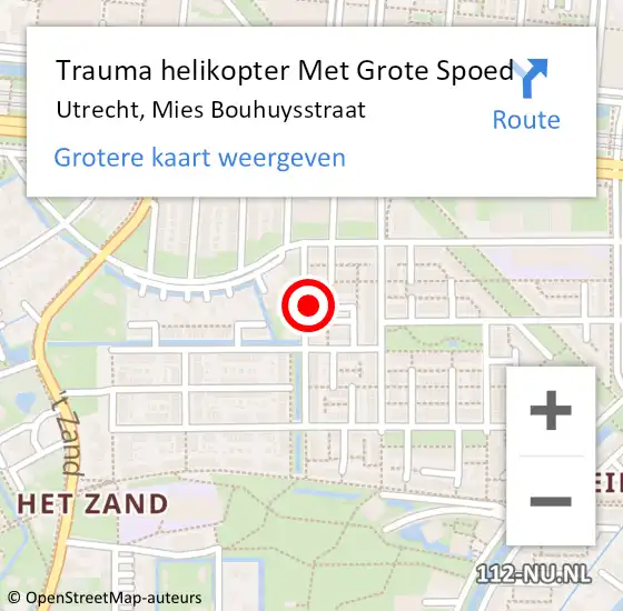 Locatie op kaart van de 112 melding: Trauma helikopter Met Grote Spoed Naar Utrecht, Mies Bouhuysstraat op 14 augustus 2021 18:14