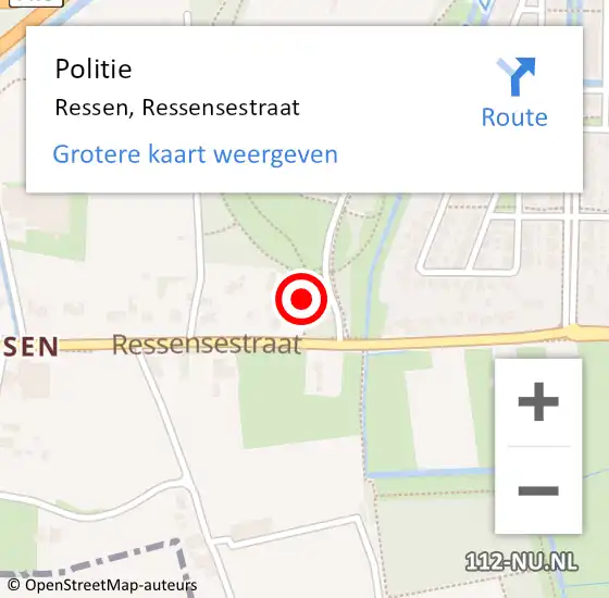 Locatie op kaart van de 112 melding: Politie Ressen, Ressensestraat op 14 augustus 2021 18:23