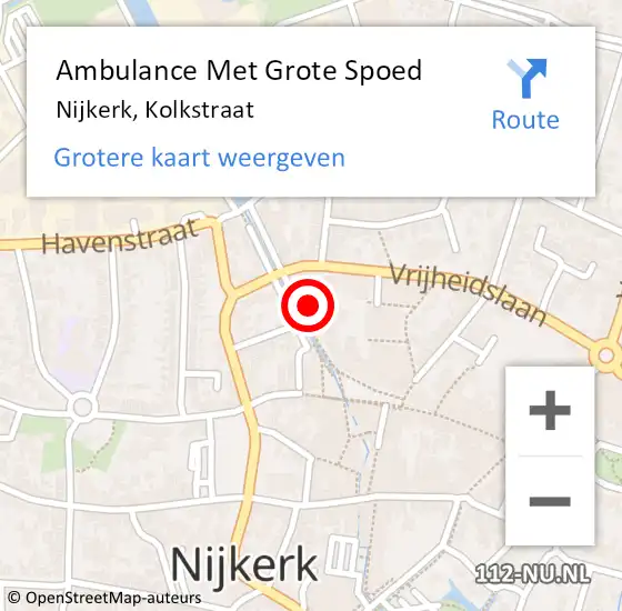 Locatie op kaart van de 112 melding: Ambulance Met Grote Spoed Naar Nijkerk, Kolkstraat op 14 augustus 2021 18:29