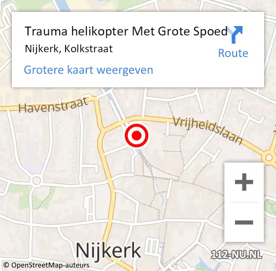 Locatie op kaart van de 112 melding: Trauma helikopter Met Grote Spoed Naar Nijkerk, Kolkstraat op 14 augustus 2021 18:31