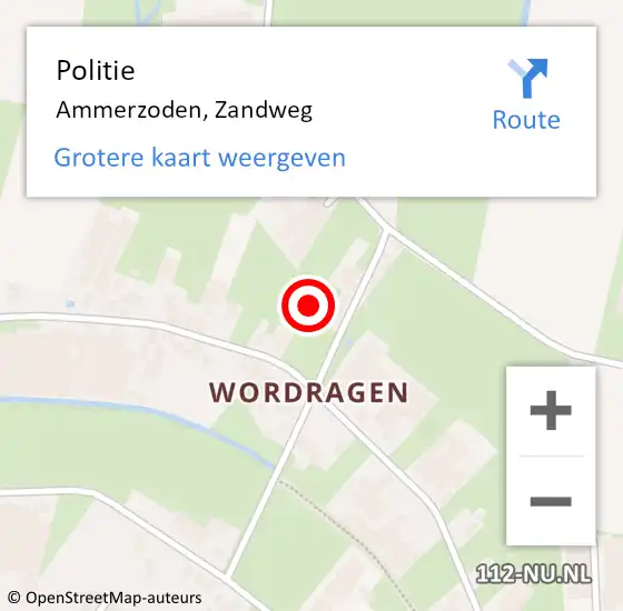 Locatie op kaart van de 112 melding: Politie Ammerzoden, Zandweg op 14 augustus 2021 18:40