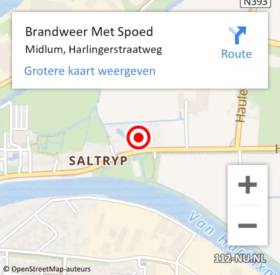 Locatie op kaart van de 112 melding: Brandweer Met Spoed Naar Midlum, Harlingerstraatweg op 14 augustus 2021 19:03