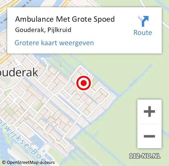Locatie op kaart van de 112 melding: Ambulance Met Grote Spoed Naar Gouderak, Pijlkruid op 14 augustus 2021 19:15