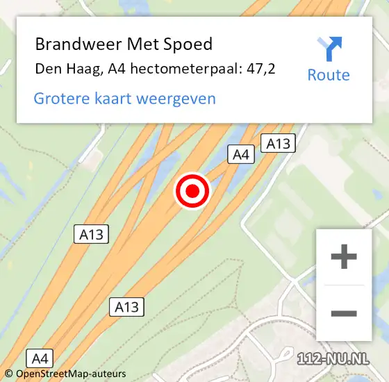 Locatie op kaart van de 112 melding: Brandweer Met Spoed Naar Den Haag, A4 hectometerpaal: 47,2 op 14 augustus 2021 19:28