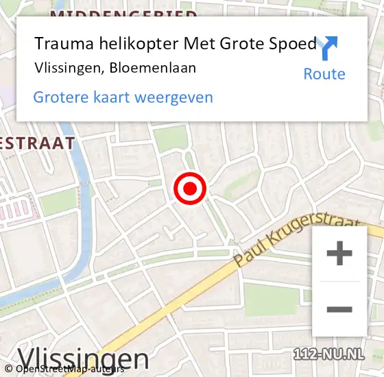 Locatie op kaart van de 112 melding: Trauma helikopter Met Grote Spoed Naar Vlissingen, Bloemenlaan op 14 augustus 2021 19:43