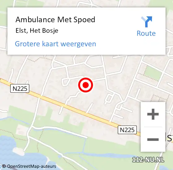 Locatie op kaart van de 112 melding: Ambulance Met Spoed Naar Elst, Het Bosje op 14 augustus 2021 20:03