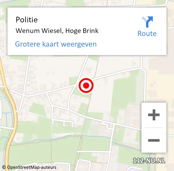 Locatie op kaart van de 112 melding: Politie Wenum Wiesel, Hoge Brink op 14 augustus 2021 20:17