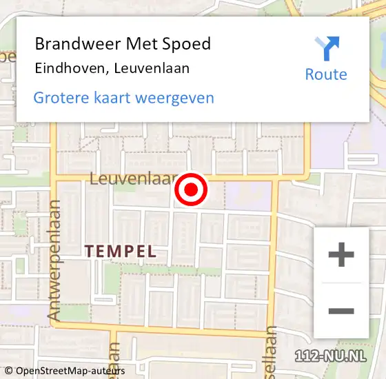 Locatie op kaart van de 112 melding: Brandweer Met Spoed Naar Eindhoven, Leuvenlaan op 14 augustus 2021 20:39