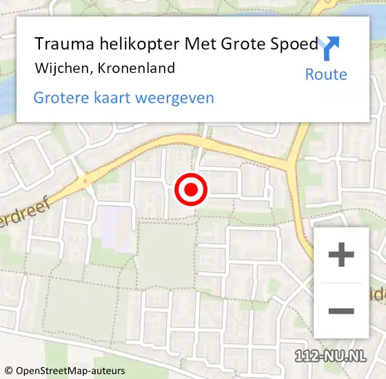 Locatie op kaart van de 112 melding: Trauma helikopter Met Grote Spoed Naar Wijchen, Kronenland op 14 augustus 2021 20:46