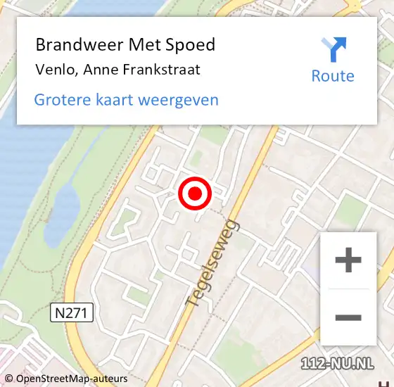 Locatie op kaart van de 112 melding: Brandweer Met Spoed Naar Venlo, Anne Frankstraat op 14 augustus 2021 21:27