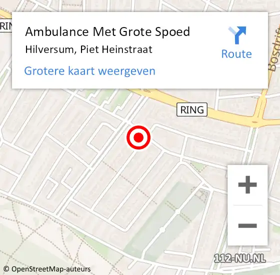 Locatie op kaart van de 112 melding: Ambulance Met Grote Spoed Naar Hilversum, Piet Heinstraat op 19 juni 2014 17:52