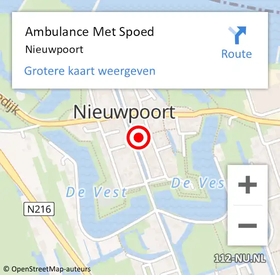 Locatie op kaart van de 112 melding: Ambulance Met Spoed Naar Nieuwpoort op 14 augustus 2021 21:52