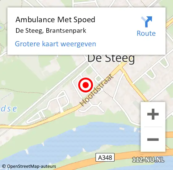 Locatie op kaart van de 112 melding: Ambulance Met Spoed Naar De Steeg, Brantsenpark op 14 augustus 2021 22:09