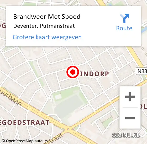 Locatie op kaart van de 112 melding: Brandweer Met Spoed Naar Deventer, Putmanstraat op 14 augustus 2021 22:12