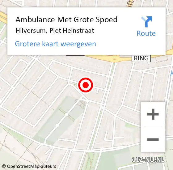 Locatie op kaart van de 112 melding: Ambulance Met Grote Spoed Naar Hilversum, Piet Heinstraat op 19 juni 2014 17:55