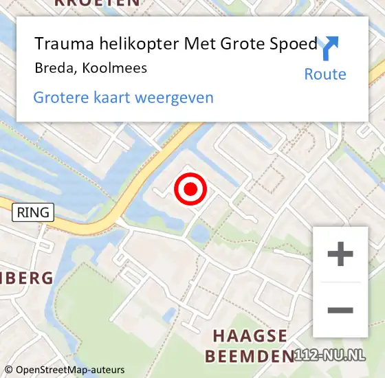 Locatie op kaart van de 112 melding: Trauma helikopter Met Grote Spoed Naar Breda, Koolmees op 14 augustus 2021 22:51