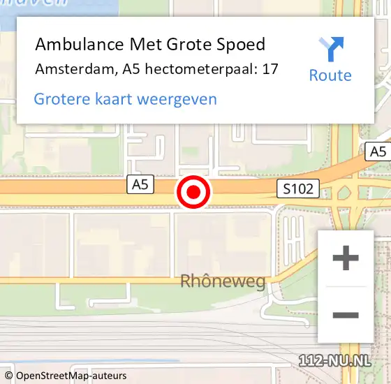 Locatie op kaart van de 112 melding: Ambulance Met Grote Spoed Naar Amsterdam, A5 hectometerpaal: 17 op 15 augustus 2021 00:12