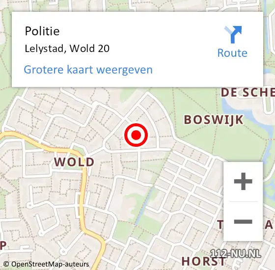 Locatie op kaart van de 112 melding: Politie Lelystad, Wold 20 op 15 augustus 2021 00:21