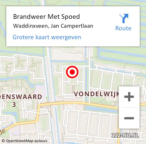 Locatie op kaart van de 112 melding: Brandweer Met Spoed Naar Waddinxveen, Jan Campertlaan op 15 augustus 2021 00:27