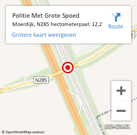 Locatie op kaart van de 112 melding: Politie Met Grote Spoed Naar Moerdijk, N285 hectometerpaal: 12,2 op 15 augustus 2021 00:39