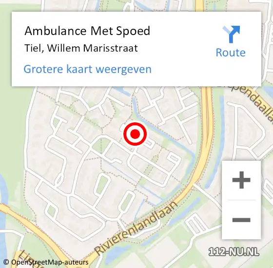 Locatie op kaart van de 112 melding: Ambulance Met Spoed Naar Tiel, Willem Marisstraat op 15 augustus 2021 00:45