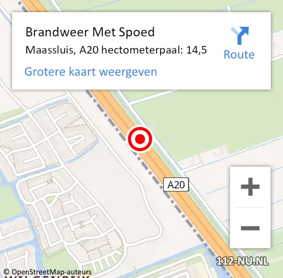 Locatie op kaart van de 112 melding: Brandweer Met Spoed Naar Maassluis, A20 hectometerpaal: 14,5 op 15 augustus 2021 00:47