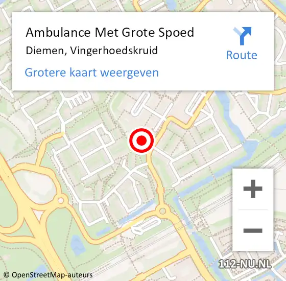 Locatie op kaart van de 112 melding: Ambulance Met Grote Spoed Naar Diemen, Vingerhoedskruid op 15 augustus 2021 02:03