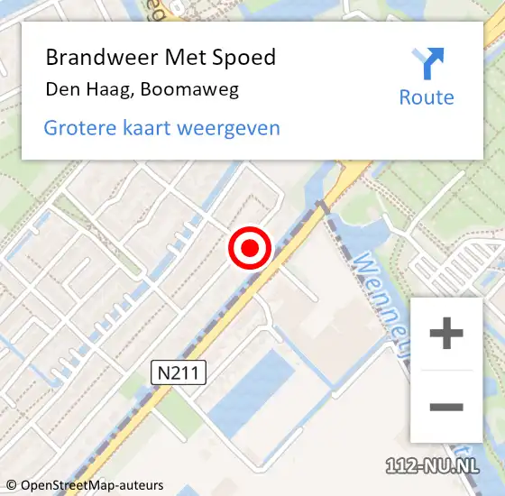 Locatie op kaart van de 112 melding: Brandweer Met Spoed Naar Den Haag, Boomaweg op 15 augustus 2021 02:08