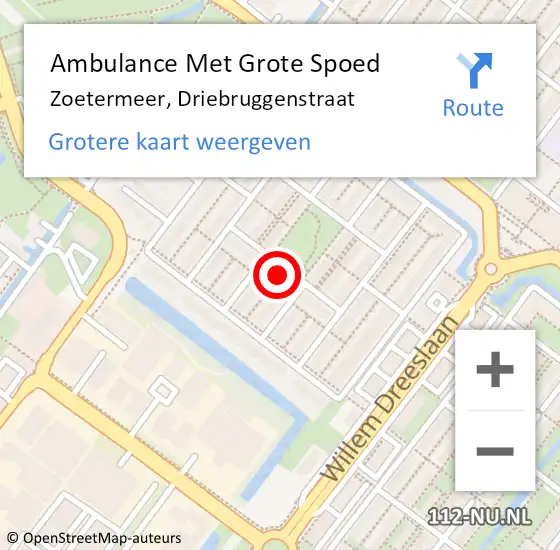 Locatie op kaart van de 112 melding: Ambulance Met Grote Spoed Naar Zoetermeer, Driebruggenstraat op 15 augustus 2021 02:23