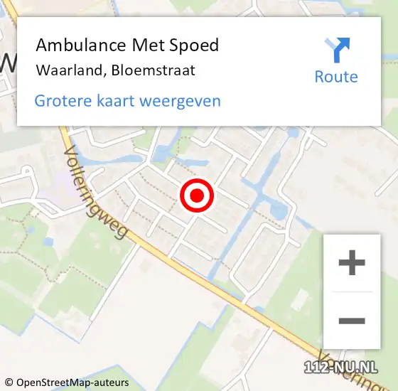 Locatie op kaart van de 112 melding: Ambulance Met Spoed Naar Waarland, Bloemstraat op 15 augustus 2021 02:28