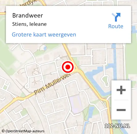 Locatie op kaart van de 112 melding: Brandweer Stiens, Ieleane op 15 augustus 2021 03:33