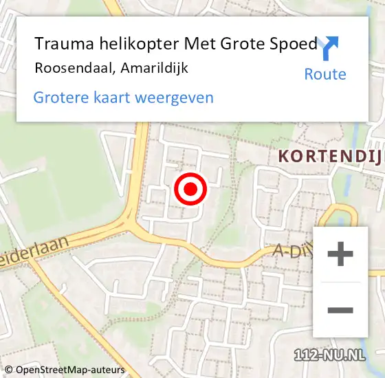 Locatie op kaart van de 112 melding: Trauma helikopter Met Grote Spoed Naar Roosendaal, Amarildijk op 15 augustus 2021 03:48