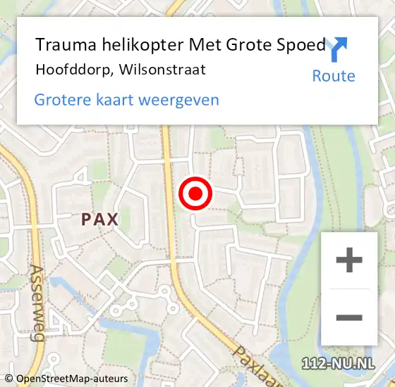 Locatie op kaart van de 112 melding: Trauma helikopter Met Grote Spoed Naar Hoofddorp, Wilsonstraat op 15 augustus 2021 03:50