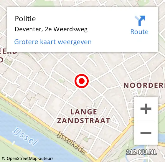 Locatie op kaart van de 112 melding: Politie Deventer, 2e Weerdsweg op 15 augustus 2021 04:00