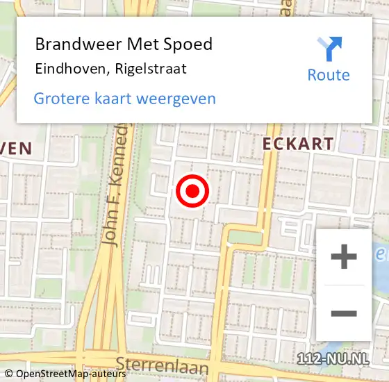 Locatie op kaart van de 112 melding: Brandweer Met Spoed Naar Eindhoven, Rigelstraat op 15 augustus 2021 04:14