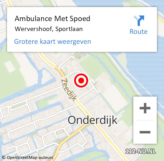 Locatie op kaart van de 112 melding: Ambulance Met Spoed Naar Wervershoof, Sportlaan op 15 augustus 2021 04:43